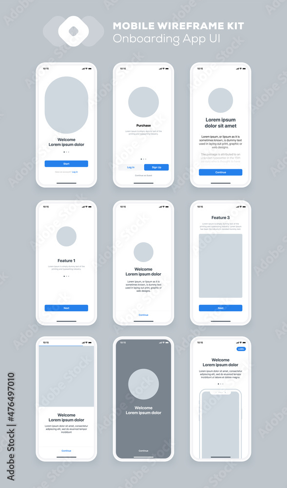 Poster mobile app design. ui ux wireframe kit for smartphone. new os screens.