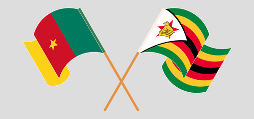 Crossed flags of Cameroon and Zimbabwe. Official colors. Correct proportion