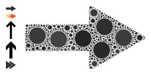 Obraz premium Arrow direction mosaic icon. Vector mosaic constructed from scattered bacterium parts. Infection mosaic arrow direction icon and bonus icons. Arrow direction mosaic for breakout templates.