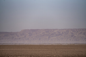View of Chott Jerid Mountain and mirage - south tunisia-  Tunisia