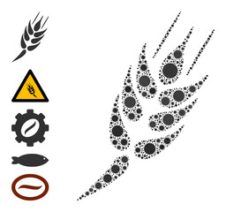 Barley ear mosaic icon. Vector mosaic is done from scattered virulent icons. Covid mosaic barley ear icon, and more icons. Barley ear mosaic for medical templates.