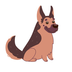 German shepherd dog sitting. Vector illustration in flat style isolated on white background.