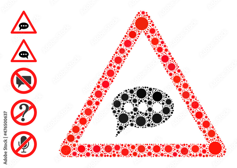 Aufkleber chat message danger mosaic icon. vector mosaic is designed of random virulent items. bacilla mosaic 