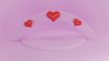 Hearts On A Circles Empty Purple Background 3d İllustration