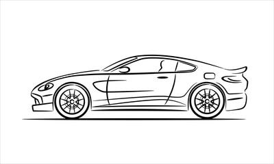 Modern sport car coupe, abstract silhouette on white background. Hand drawn modern supercar silhouette. Vehicle icons view from side. Flat illustration	