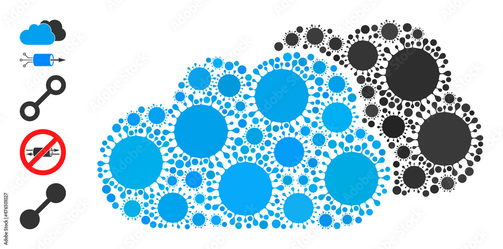 Poster clouds mosaic icon. vector mosaic organized of random covid elements. covid mosaic clouds icon, and 