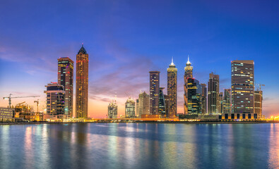 Plakat Cityscape of Dubai and panoramic view of Business bay, UAE