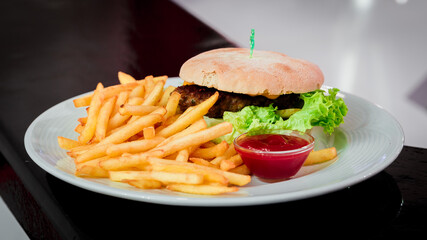 Dish Burger Fries Restaurant
