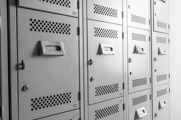 Gray school lockers.
