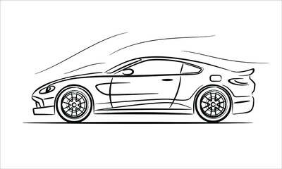 Modern sport car coupe, abstract silhouette on white background. Hand drawn modern supercar silhouette. Vehicle icons view from side. Vector illustration