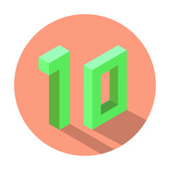 Isometric green number 10 with shadow in Light Salmon color circle