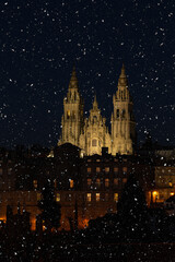 Fototapeta na wymiar Cathedral of Santiago de Compostela by night during Christmas Eve, Galicia, Spain.