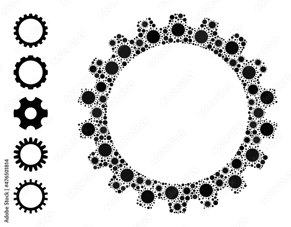 Poster cogwheel mosaic icon. vector collage is created from scattered virus cell items. virus cell mosaic c