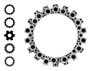 Cogwheel mosaic icon. Vector collage is created from scattered virus cell items. Virus cell mosaic cogwheel icon, and similar icons. Cogwheel collage for breakout templates.