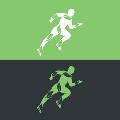 Fototapeta na wymiar Green leaf runner logo concept design. Physiotherapy treatment concept vector design.