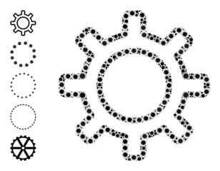 Contour gear mosaic icon. Vector mosaic designed from randomized Covid-2019 elements. Covid-2019 collage contour gear icon, and bonus icons. Contour gear mosaic for breakout templates.