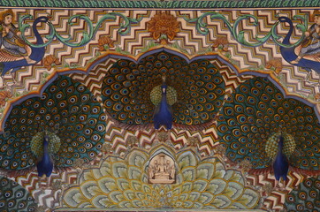 Closeup of the peacock gate, City Palace in Jaipur