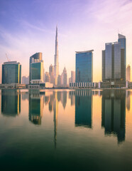 Obraz na płótnie Canvas Cityscape of Dubai and panoramic view of Business bay, UAE