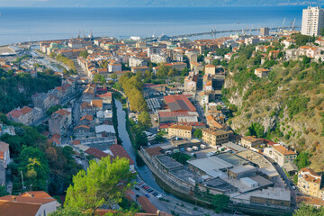 Rijeka old principal seaport aerial panoramic view