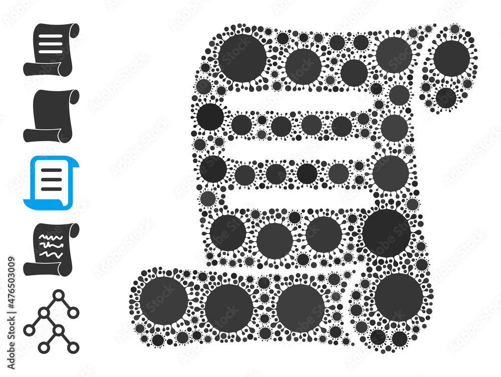 Poster document roll mosaic icon. vector mosaic designed of randomized infection elements. virulent mosaic 