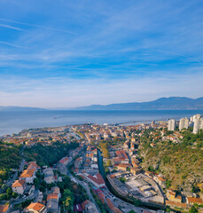 Rijeka old principal seaport aerial panoramic view