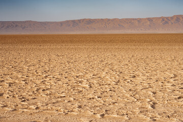 View of Chott Jerid Mountain and mirage - south tunisia-  Tunisia