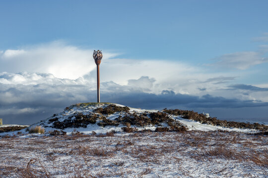 Danby beacon with snow storm in the distance. North yorkshire moors national park