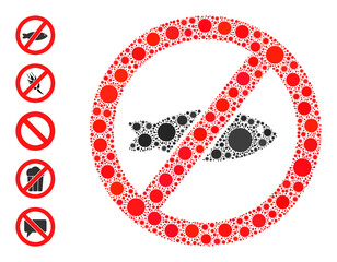 Fototapeta premium Forbidden fish mosaic icon. Vector mosaic is composed from scattered infection elements. Covid-2019 mosaic forbidden fish icon, and other icons. Forbidden fish mosaic for epidemic images.