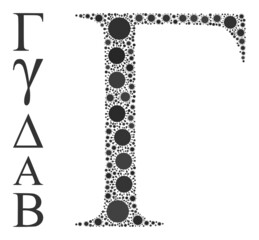 Gamma Greek letter mosaic icon. Vector mosaic is done of random bacterium parts. Bacterium mosaic Gamma Greek letter icon and additional icons. Gamma Greek letter mosaic for breakout templates.