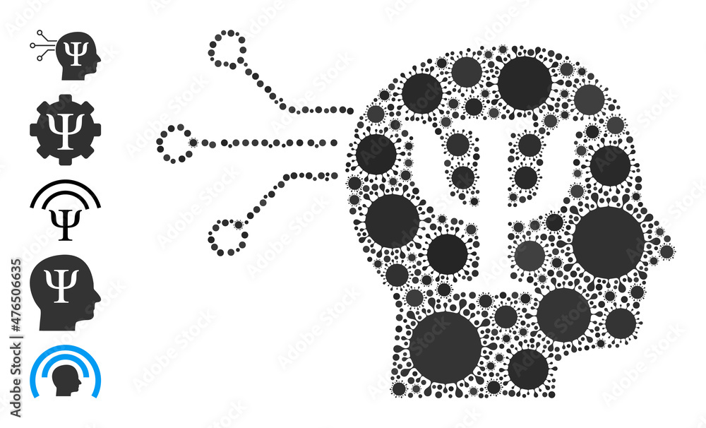 Poster mental programming mosaic icon. vector mosaic formed from random virus icons. covid mosaic mental pr
