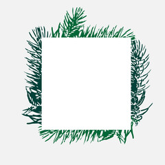 White Square Frame with Fir Branches. Vector Illustration. Christmas Design Frame with Space for Text, Isolated on White Background