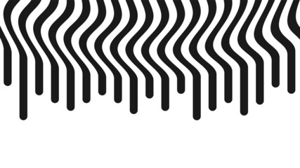 Optical illusion, abstract background. Striped monochrome sinuous rounded lines. Dripping flowing. Vector illustration.