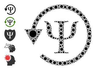 Psychology recovery mosaic icon. Vector collage is formed with random bacterium icons. Infection collage psychology recovery icon, and additional icons.