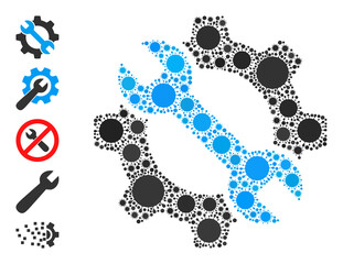 Repair tools mosaic icon. Vector collage created from scattered virus cell icons. Infection mosaic repair tools icon, and other icons. Repair tools mosaic for breakout images.