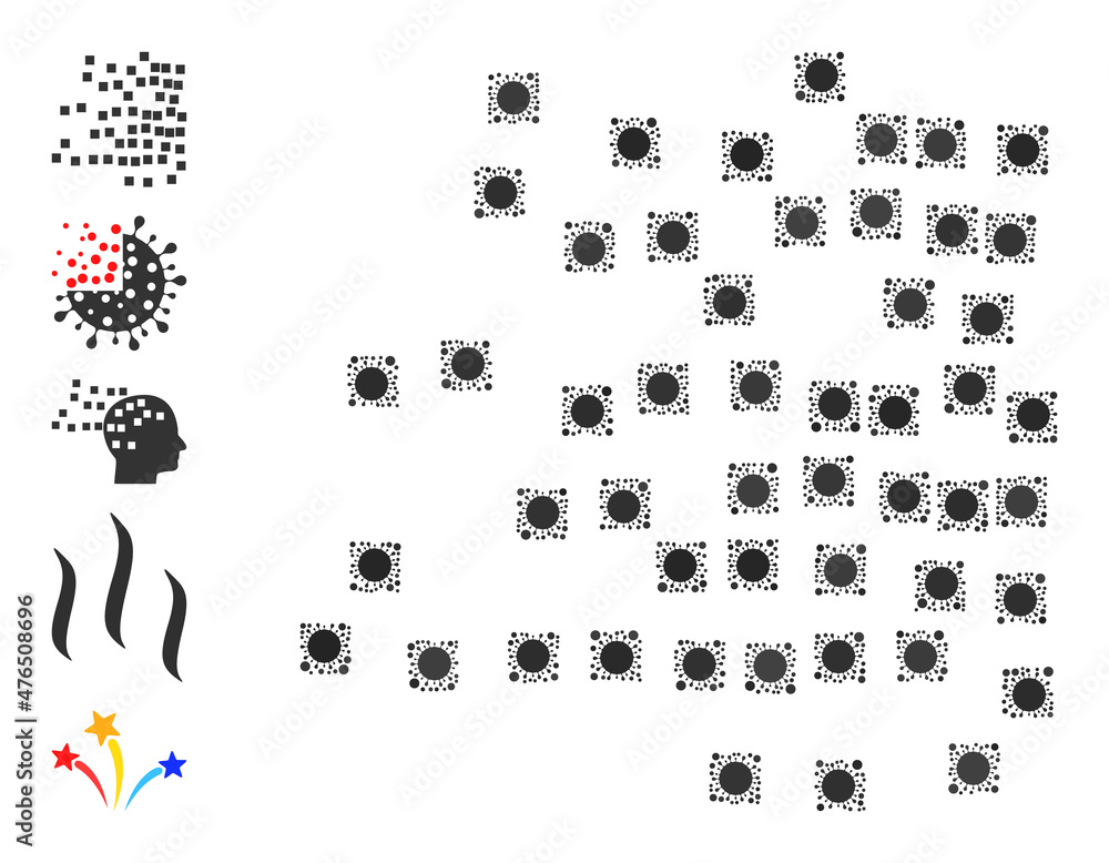 Poster scattered square particles mosaic icon. vector mosaic is formed from random virus cell parts. virus 