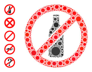 Stop beer bottle mosaic icon. Vector mosaic organized of randomized Covid-2019 parts. Covid-2019 mosaic stop beer bottle icon, and additional icons. Stop beer bottle mosaic for pandemic templates.
