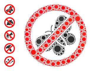 Stop butterfly mosaic icon. Vector mosaic made from random infection icons. Covid-2019 collage stop butterfly icon, and other icons. Stop butterfly collage for medical templates.