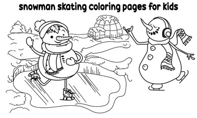 Snowman skating coloring pages for kids
