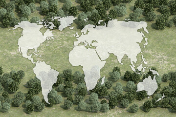 earth map mockup on horizontal strip steppe in forest