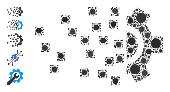 Synthesis gear mosaic icon. Vector mosaic is formed of randomized bacilla icons. Infection mosaic synthesis gear icon, and similar icons. Synthesis gear mosaic for epidemic templates.