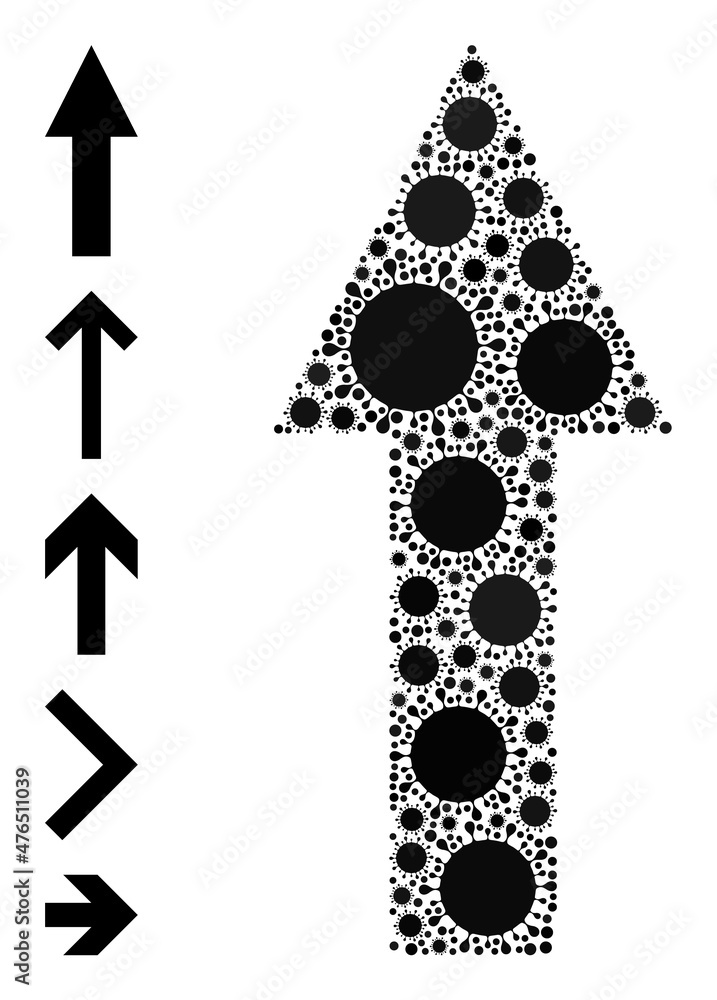 Poster up arrow mosaic icon. vector mosaic is organized from random viral items. viral collage up arrow ico