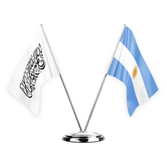Two table flags isolated on white background 3d illustration, afghanistan and argentina