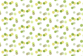 緑と黄色とカーキの水玉の白背景の壁紙
