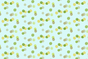 緑と黄色とカーキの水玉の水色背景の壁紙
