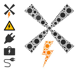 Wind electric generation mosaic icon. Vector mosaic organized with randomized bacilla icons. Virus mosaic wind electric generation icon and more icons.