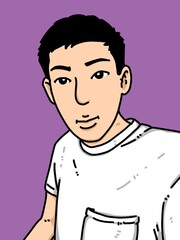 cute man cartoon on purple background