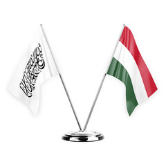 Two table flags isolated on white background 3d illustration, afghanistan and hungary
