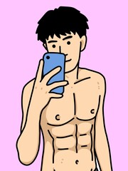 Fototapeta premium cute man cartoon on purple background