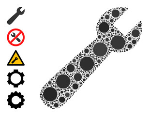 Wrench mosaic icon. Vector mosaic is constructed of randomized virus icons. Bacterium mosaic wrench icon and additional icons. Wrench mosaic for breakout templates.