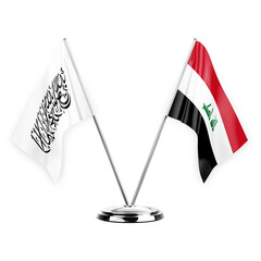 Two table flags isolated on white background 3d illustration, afghanistan and iraq